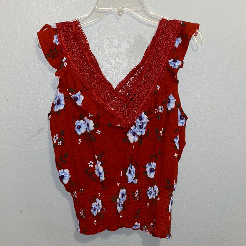 Red V-neck blouse